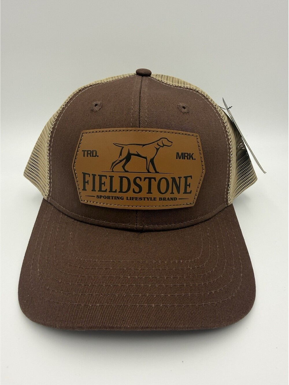 Fieldstone Patch Trucker SnapBack Hat Brown Beige Dog Hunting NWT